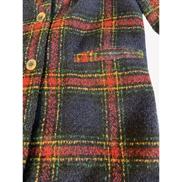 Old Navy Womens Size SMALL Navy Red Plaid Coat Wool Blend Long Duster - Picture 2 of 10